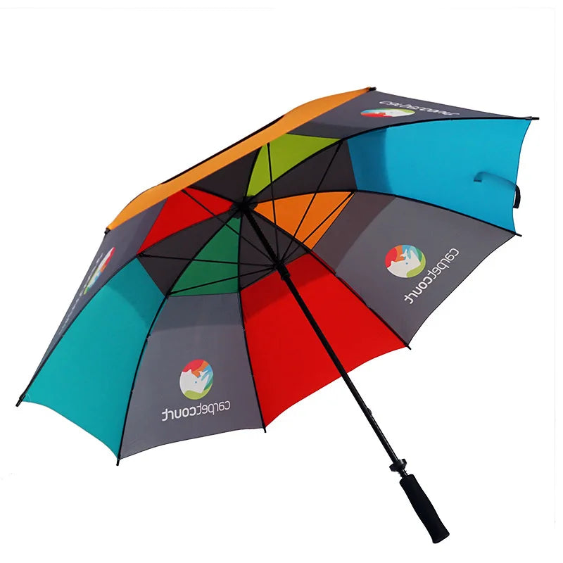 Double Canopy Large Lady Straight Tour Golf Umbrella Windproof Sport Car Brand logo Golf Umbrella Custom logo Print