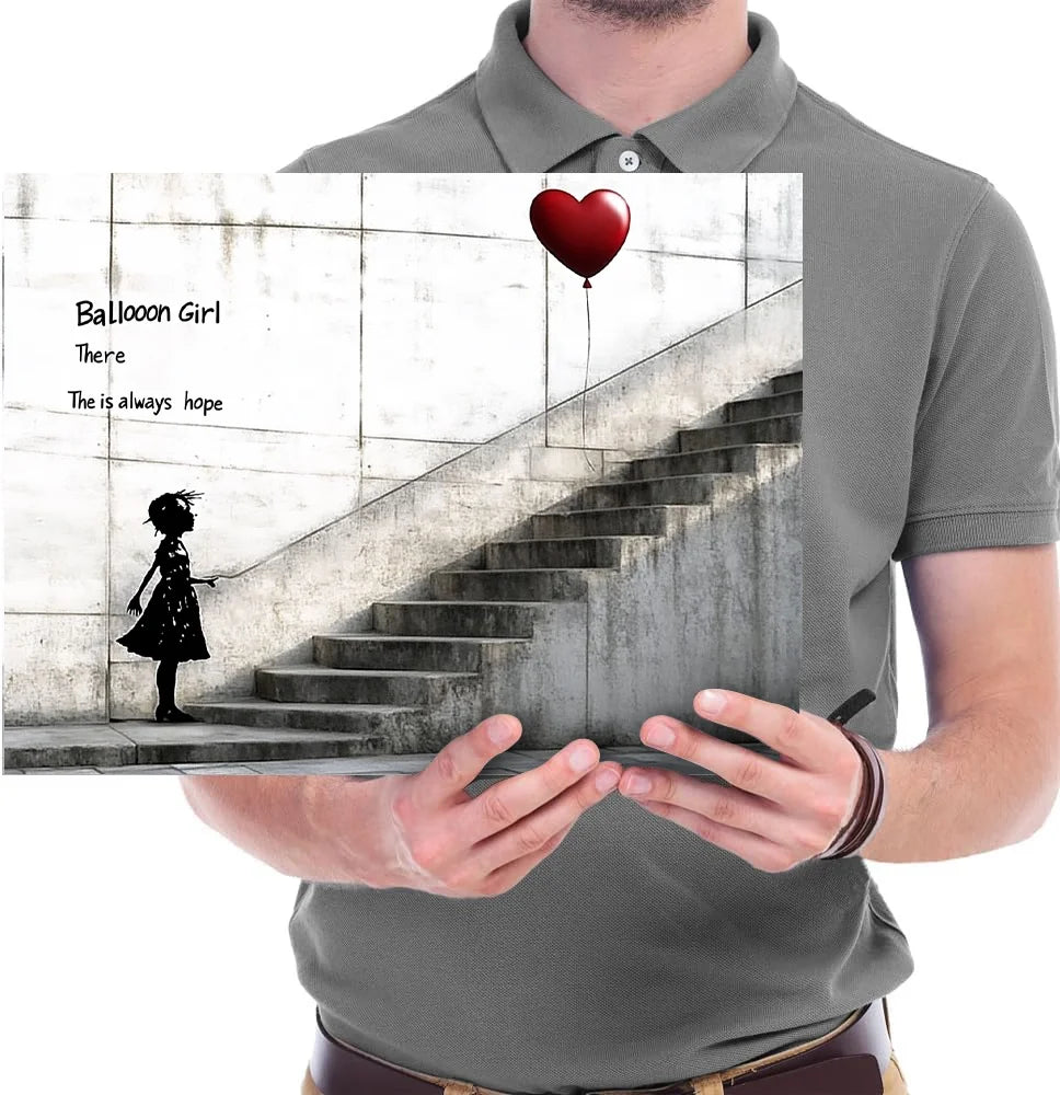 JZ Living Room Decor Giclee Abstract Balloon and Girl Wall Poster Large Painting Modern Canvas Prints Motivation Wall Art