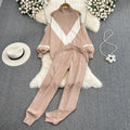 Casual Loose 2 Piece Set for Women Lantern Sleeve Top and High Waist Slim Knitted Dress Set Clothing Wholesale