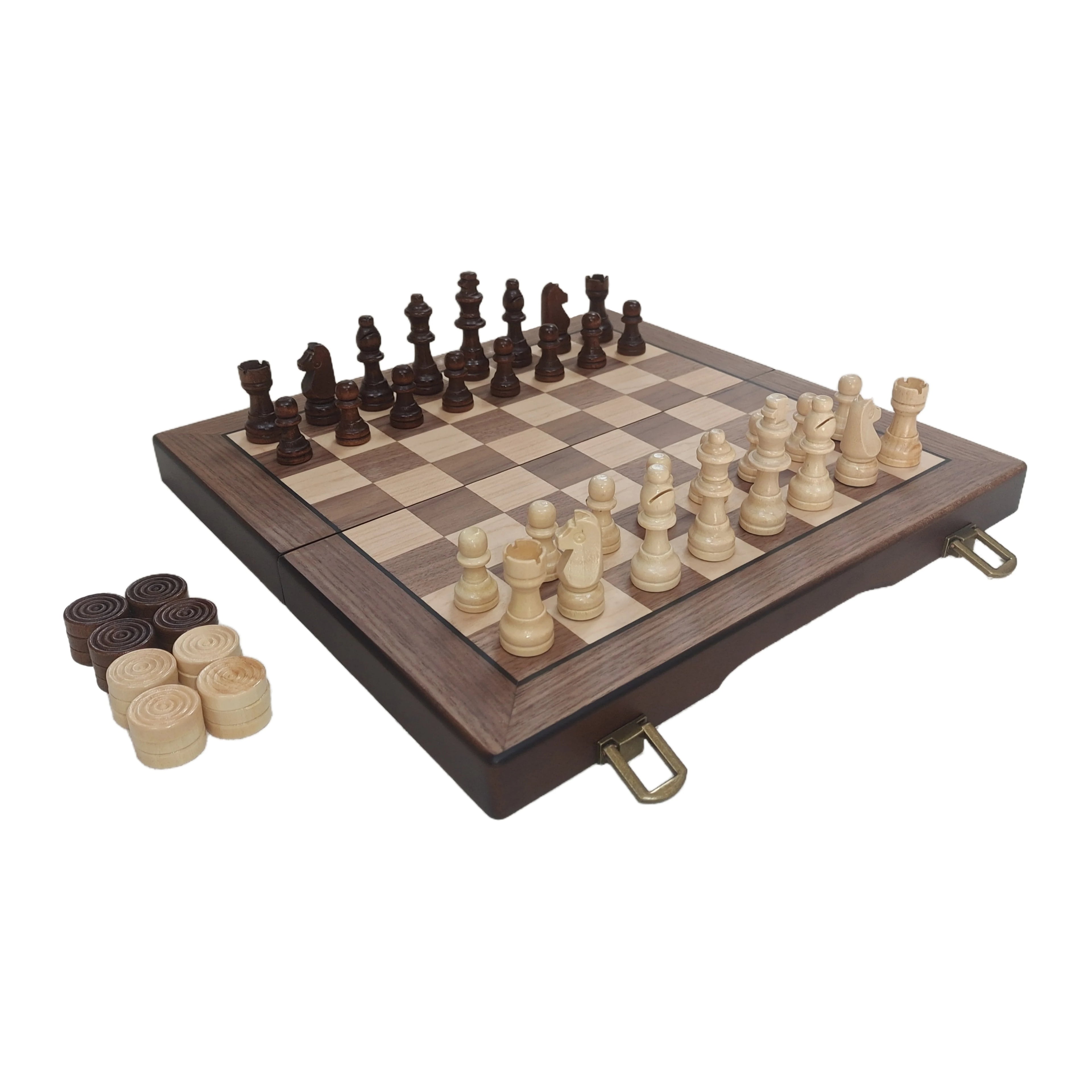 Hot Sale Premium Wooden 2 in 1 Board Game Chess and Checkers Kids Development Intelligence Early Education Gift Set