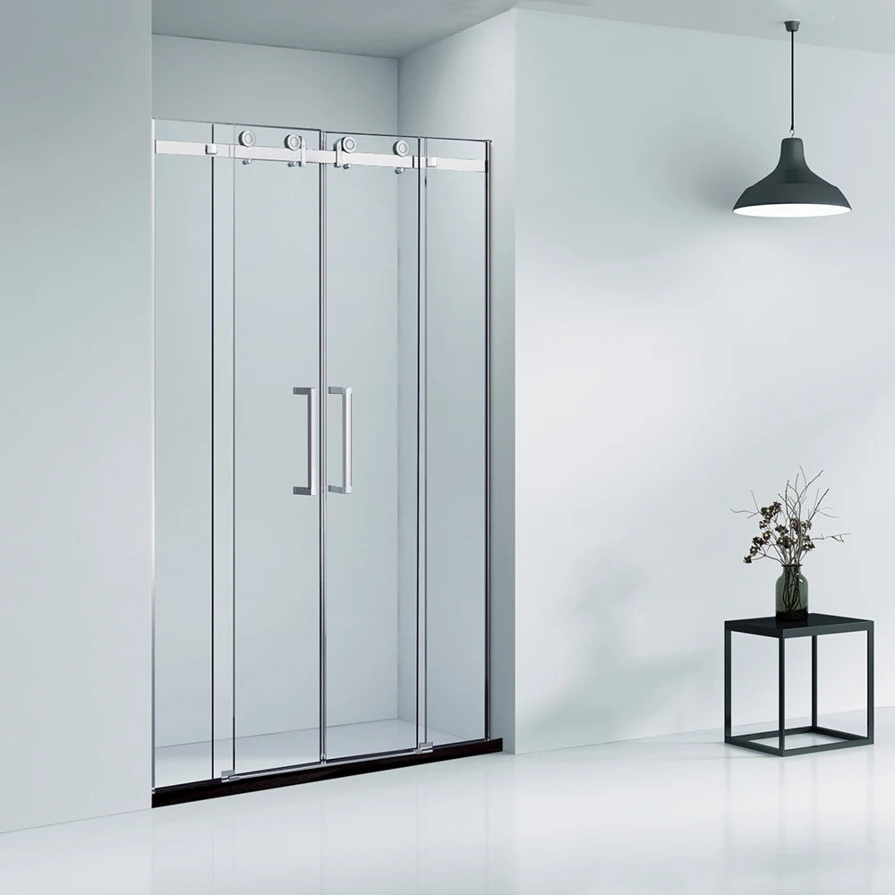KMRY 1500*1900mm Frameless Clear Tempered Glass Rectangle Tray Shower Screen 8/10mm Dual Sliding Door 4 Panels for Hotels
