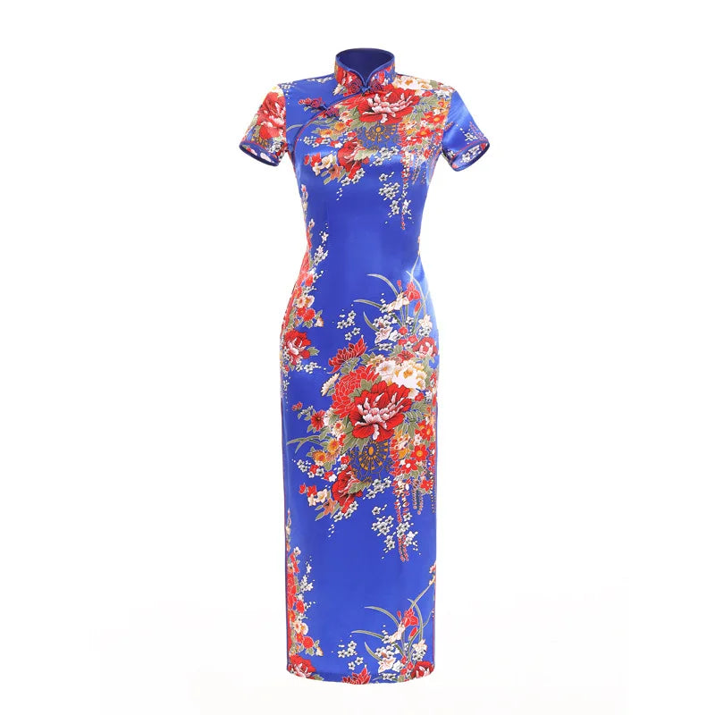 Satin Slit Performance Catwalk Show Party Slim New Long Cheongsam