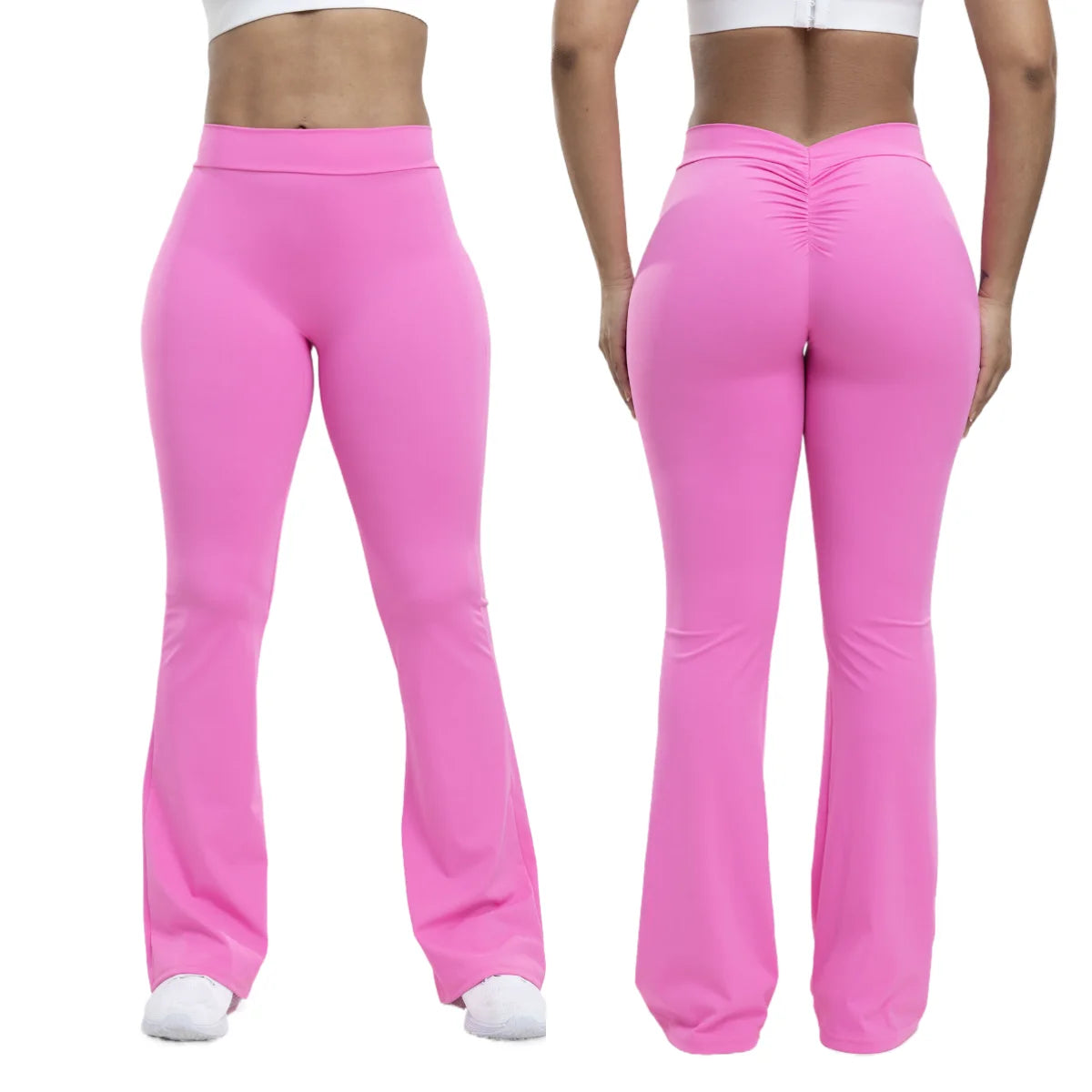 Custom Logo High Waist Wide Leg V Back Shape Yoga Leggings Plus Size Butt Lifting Flared Yoga Pants Solid Pattern