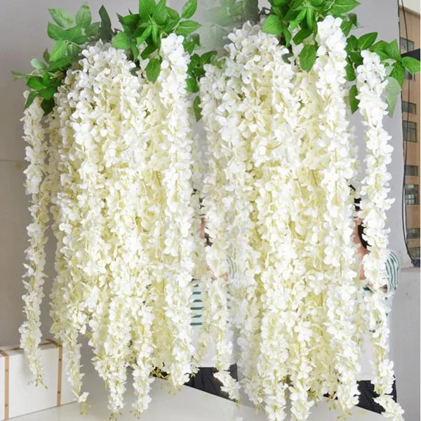AF0701 Bulk Sale Artificial Wisteria Vine Flor Supplies Flower Bushy Silk Garland Hanging for Wall Decoration Hanging Celling
