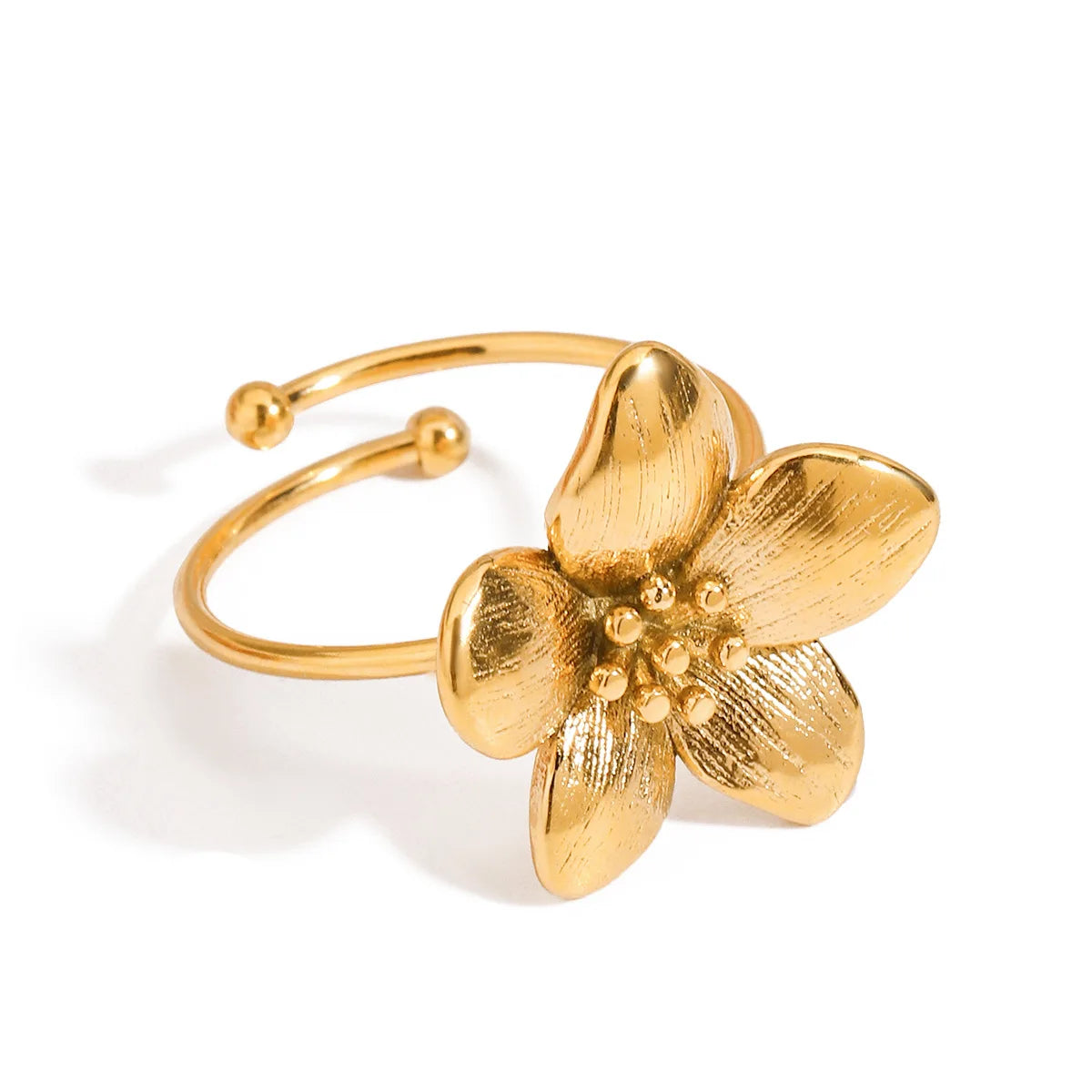 2025 New 18K Gold Flower Ring Stainless Steel Adjustable Blossom Ring Statement Delicate Floral Jewelry Bridesmaid Gifts