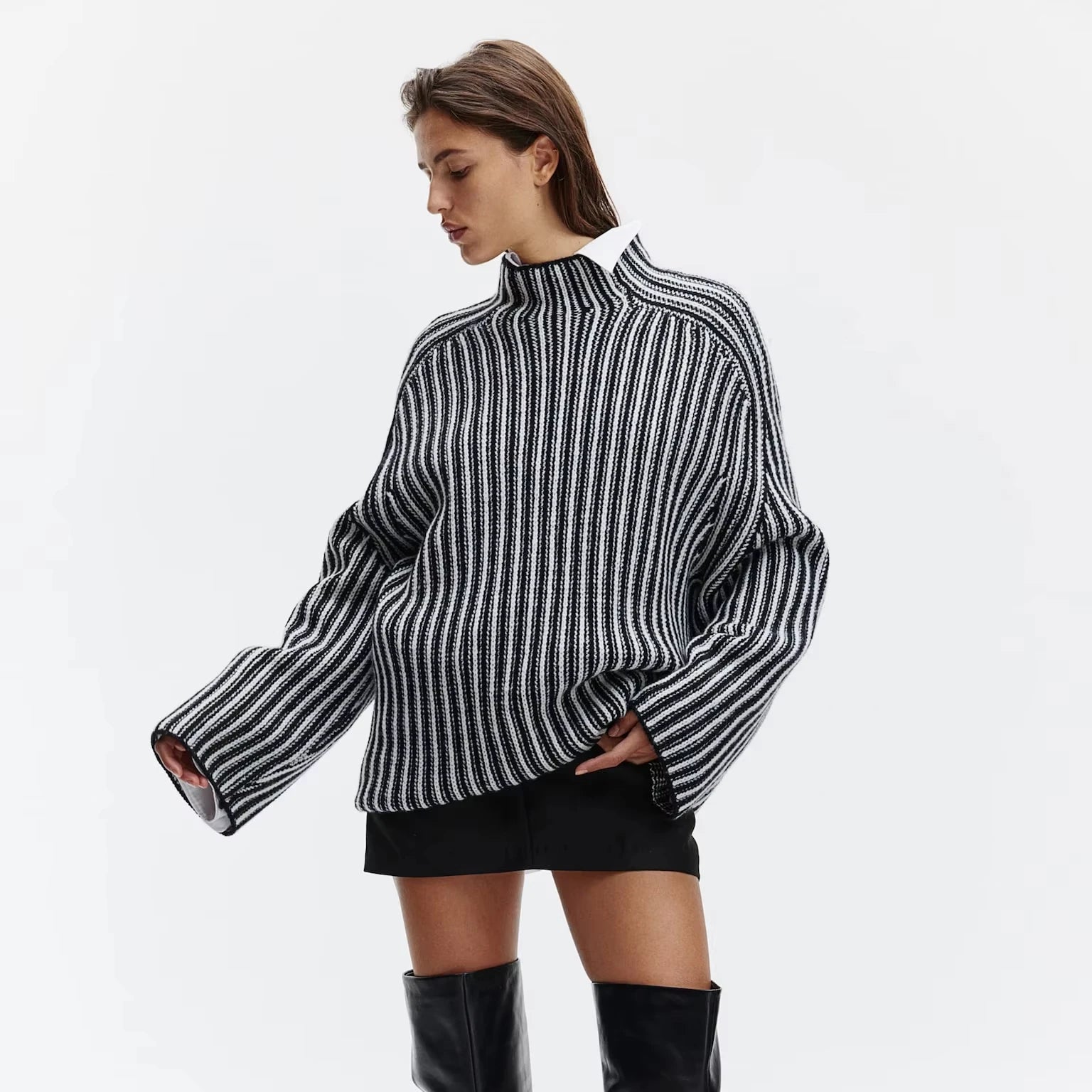 Custom Design Logo Knitted Pullover Top Knitwear Long Sleeve Knitwear Sweater  Women Oversized Turtleneck Wool Jumper Knit Top
