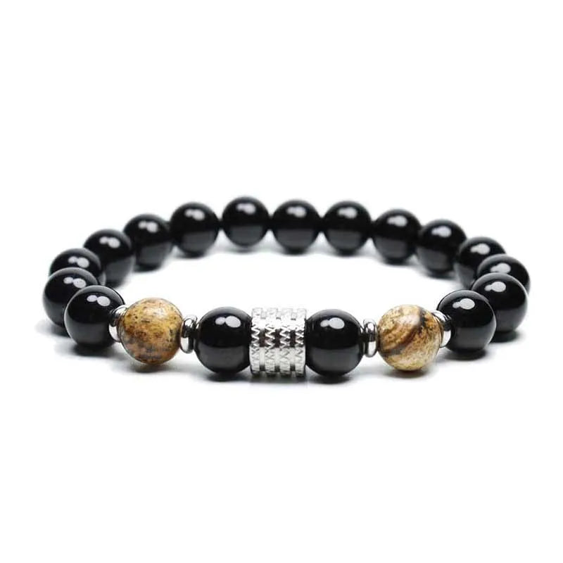 10mm Obsidian Tiger Eye Stone Stainless Beaded Natural Stone Bracelet ST226
