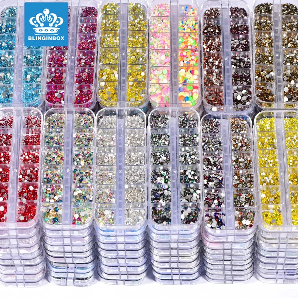 Blinginbox Wholesale 21 AB Colors Non Hotfix Rhinestones Glitter Crystal  Mix 6 Sizes Flatback Rhinestone Box Set for Nails Art