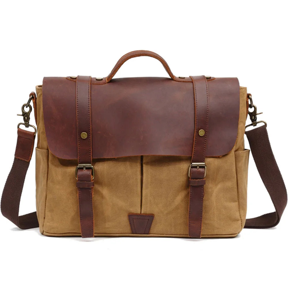 New Design Retro Style Casual Business Large Capacity Vintage Canvas Laptop Messenger Briefcase Crossbody Bag Brushed Gold