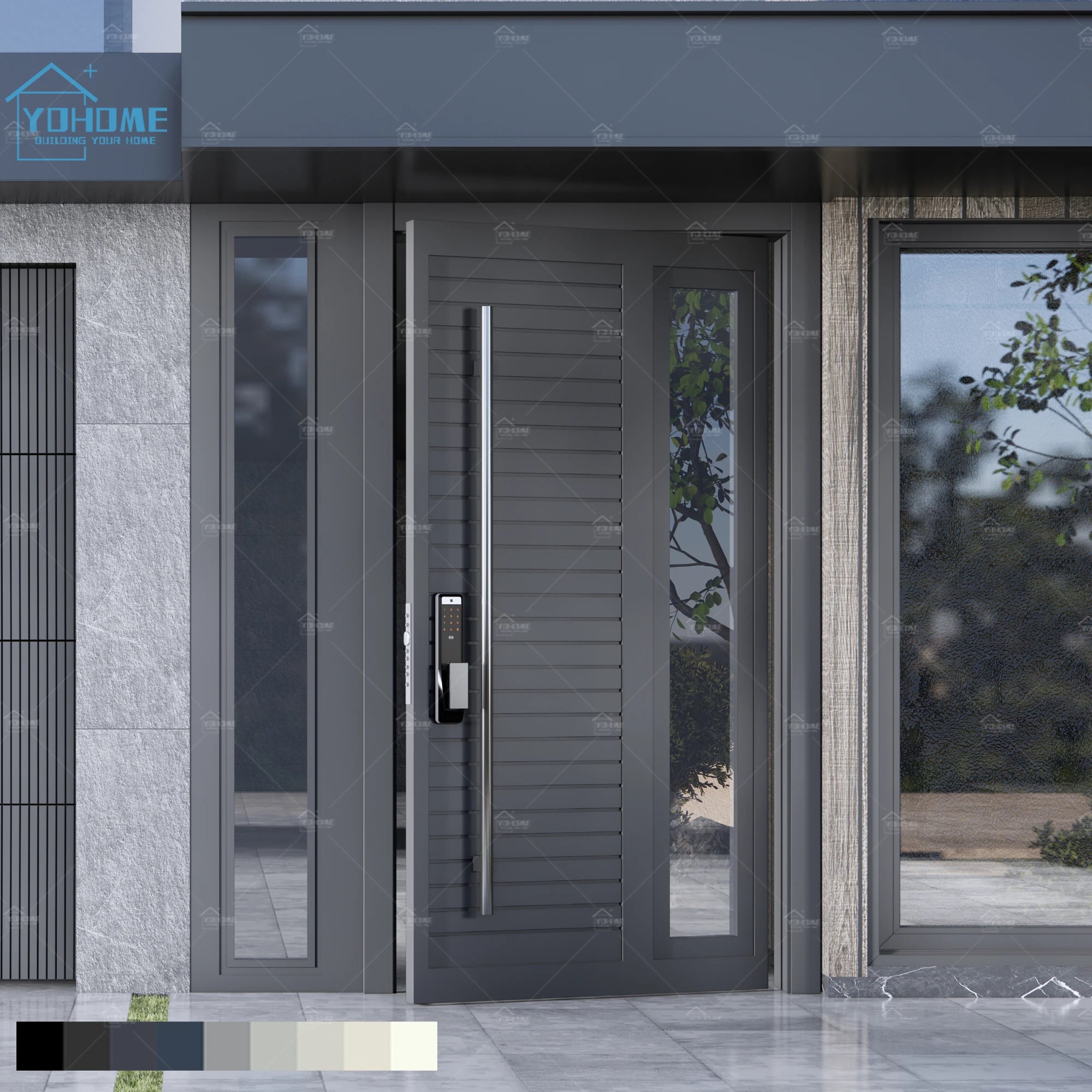 China Top Factory House Entrance Doors Cast Aluminum Exterior Front Entry Doors With Modern Pivot Doors