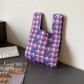 Elegant Pattern Knitting Fabric Small Eco Shopping Tote Handbag Women's Chequer Design Wool Crochet Hand Bags