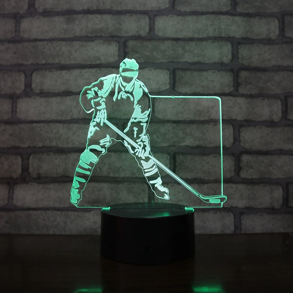 Ice Hockey 3d Illusion Lamp Usb Night Light Laser White Lamp with Black Base Modern Acrylic Table Lamp for Decoration
