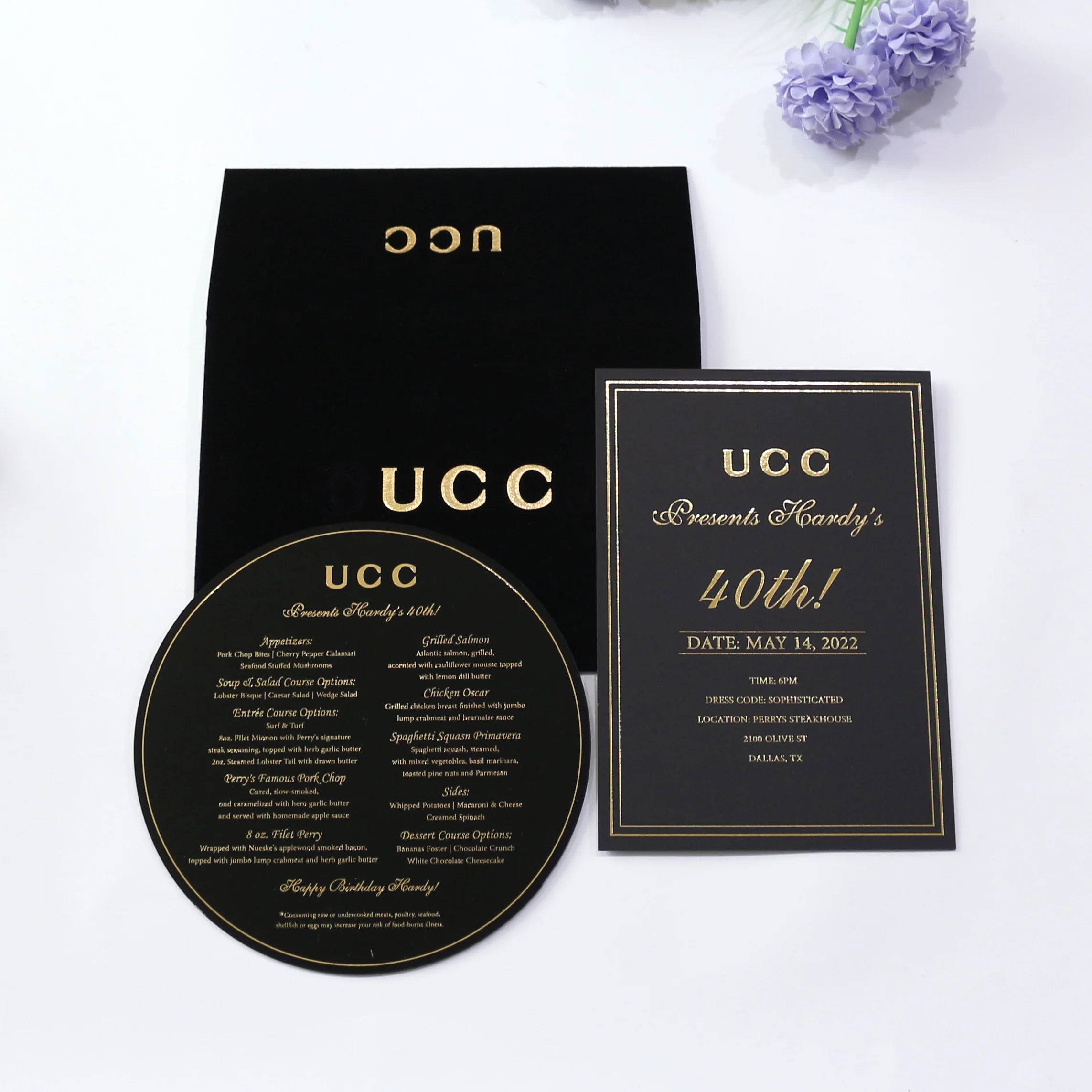 Luxurious Round Mirror Acrylic Table Menu Cards Black Thicker Paper Wedding Invitations With Velvet Envelope