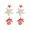 Summer Creative Color Ocean Bohemian Series Beads Woven Starfish Star Pendant Stud Earring for Women