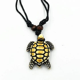 Vintage Sea Turtle Resin Pendant Necklaces Adjustable Braided Wax Rope Wood Bead Tortoise Turtle Necklace for Women Men