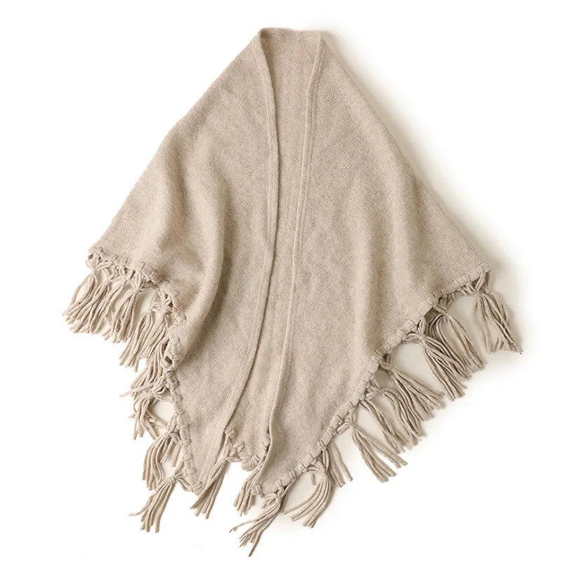 Y-Z New Pure Wool Women's Autumn Winter Warm Tassel Triangle Scarf Fashionable Large Knitted Shawl Traditional Scarves & Shawls