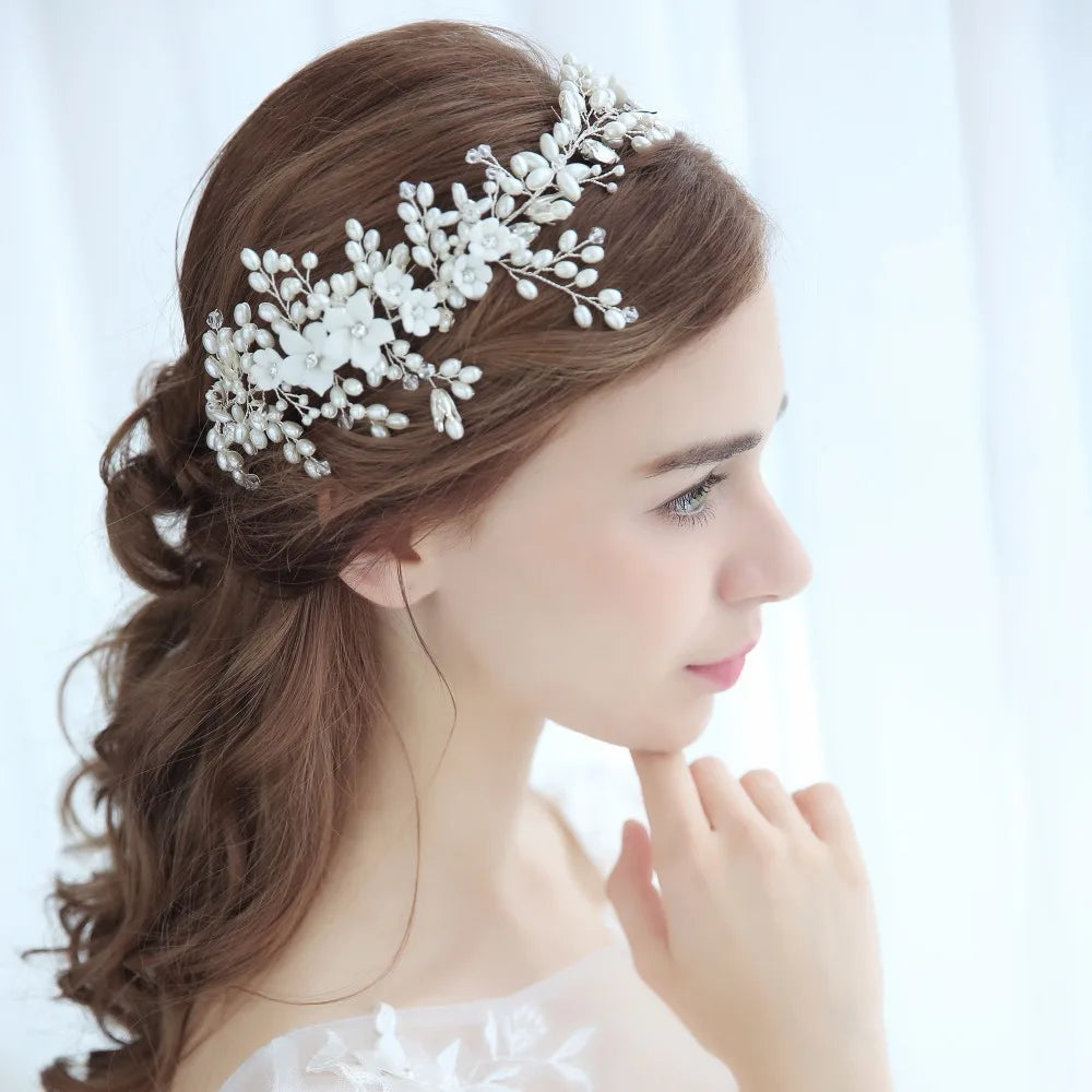 White Pearl Crystal Hairband Bridal Hair Accessories Wedding Headwear Headband