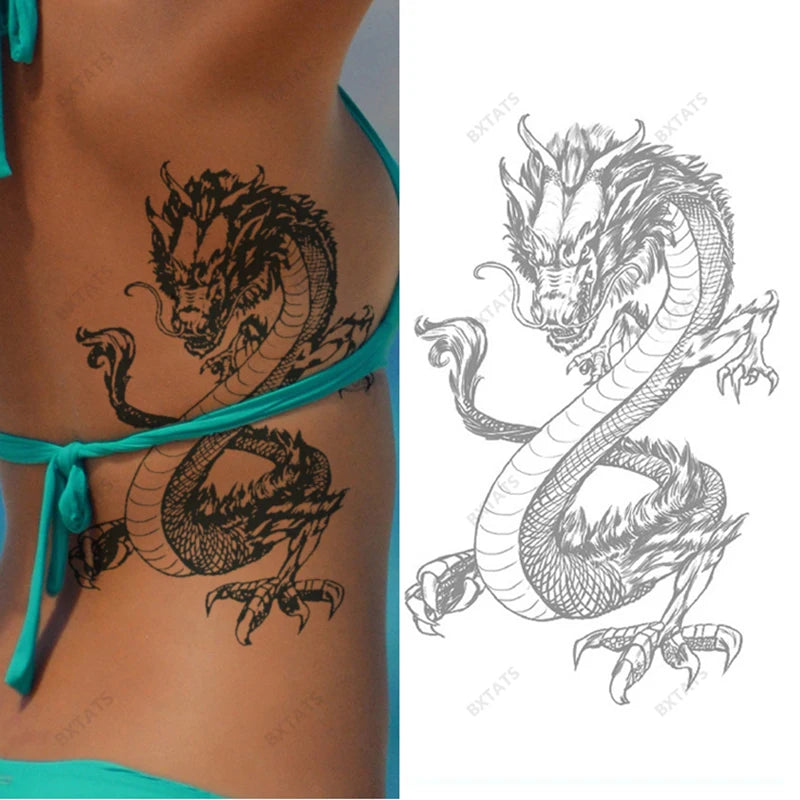 Bxtats Custom 40 Styles Semi-Permanent Dragon Tattoo for Men Last 1-2 Weeks Printed Back Arm Juice Tattoo Sticker