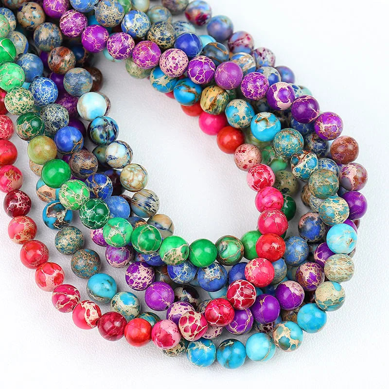 Natural Multi Colorful Imperial Jasper Stone Loose Bead Strand Sea Sediment Jasper Beads for Jewelry Making 4mm 6mm 8mm 10mm