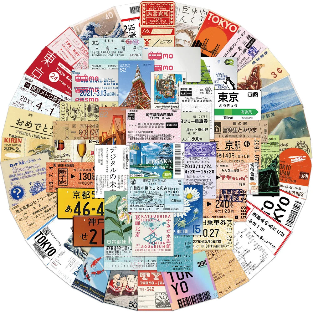 60PCS Japan Traveling Souvenir Vintage Tourism Postage Stamps Album Tokyo Stamp Sticker