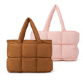 Large Capacity High Quality Puffer Tote Bag Nylon Fluffy Casual Handbag Quilted Women Shoulder Bag Soft Light Weight Tote Bag