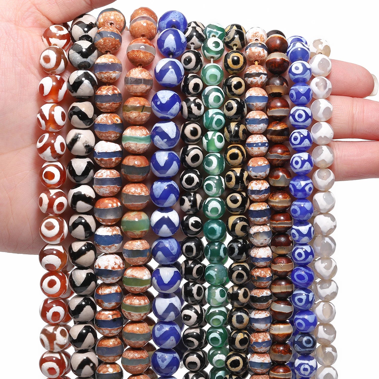 8-10mm Tibetan Dzi Beads Natural Agate Stone Prayer Mystical Ancient Round Loose Bead for Jewelry Making Diy Bracelets Accessory