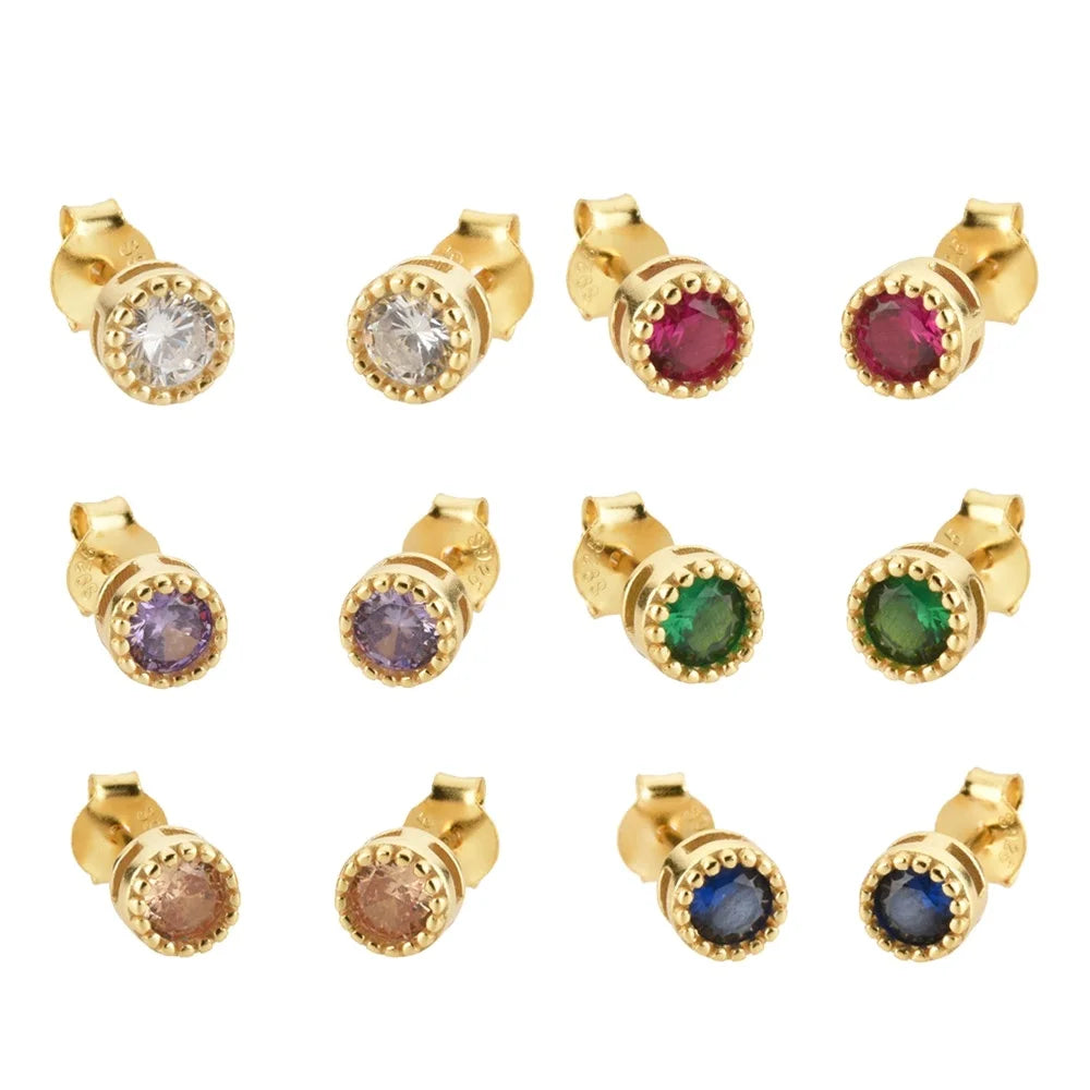 FUAMAY S925 925 Silver Earrings Emerald Cut CZ Diamond Studs Pink Blue Green Gold Plated Bezel Setting Beautiful Colorful Studs