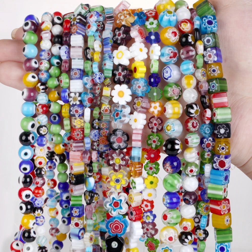 Natural Multicolor Flat Lampwork Glass Crystal Stone Spacer Beads 4-10mm 15.5"/38cm Jewelry Making DIY Bracelet Necklace