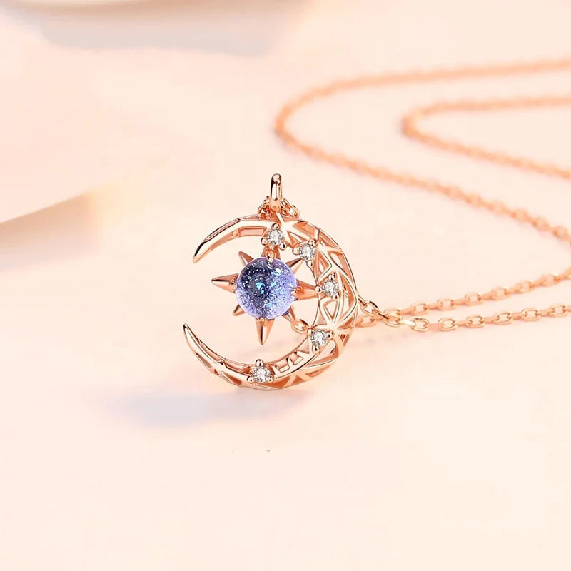 Fashion Elegant Women Jewelry Creative Gold Plated Clavicle Chain Moon Pendant Necklace Wholesale