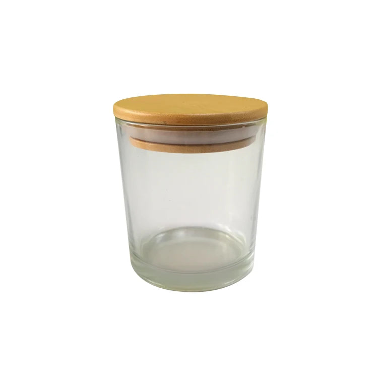 Wholesale Luxury Transparent Glass Candle Jar with Bamboo Lid for Home Decoration and Christmas Occasions