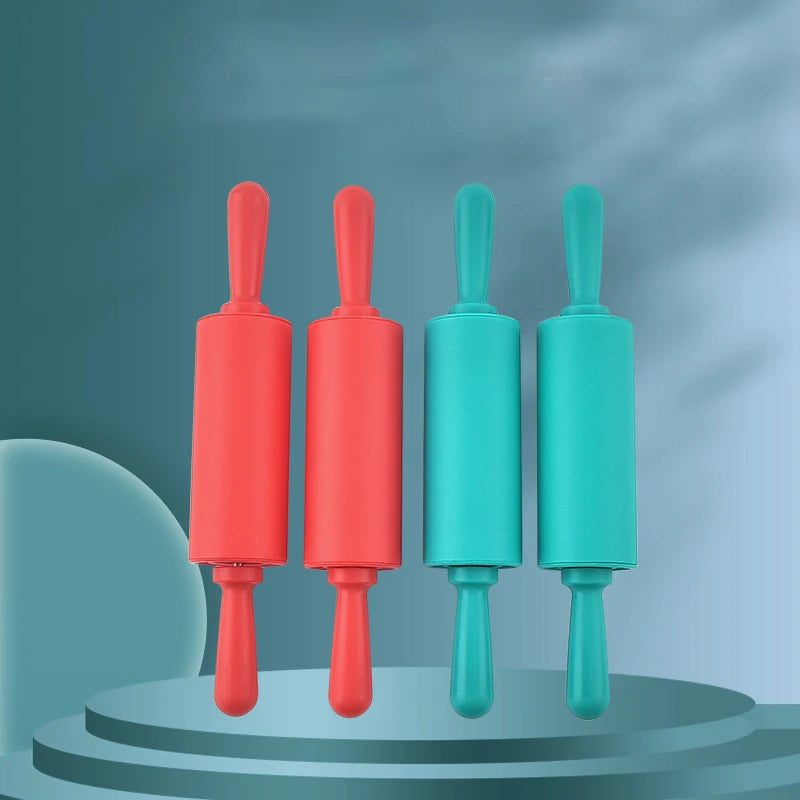 Children Plastic Rolling Pin Non-Slip Handle Eco-Friendly Fondant Rolling Pin Cookie Baking Food Contact Safe Mini Tool Red/Blue