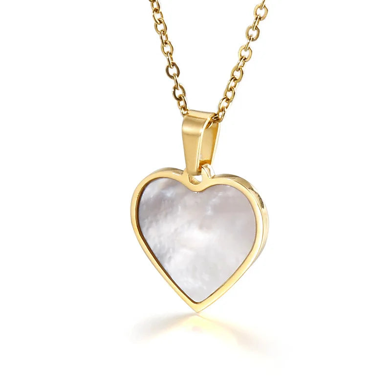 Women Jewelry 18k Gold Plated Stainless Steel Heart Shaped Seashell Necklace