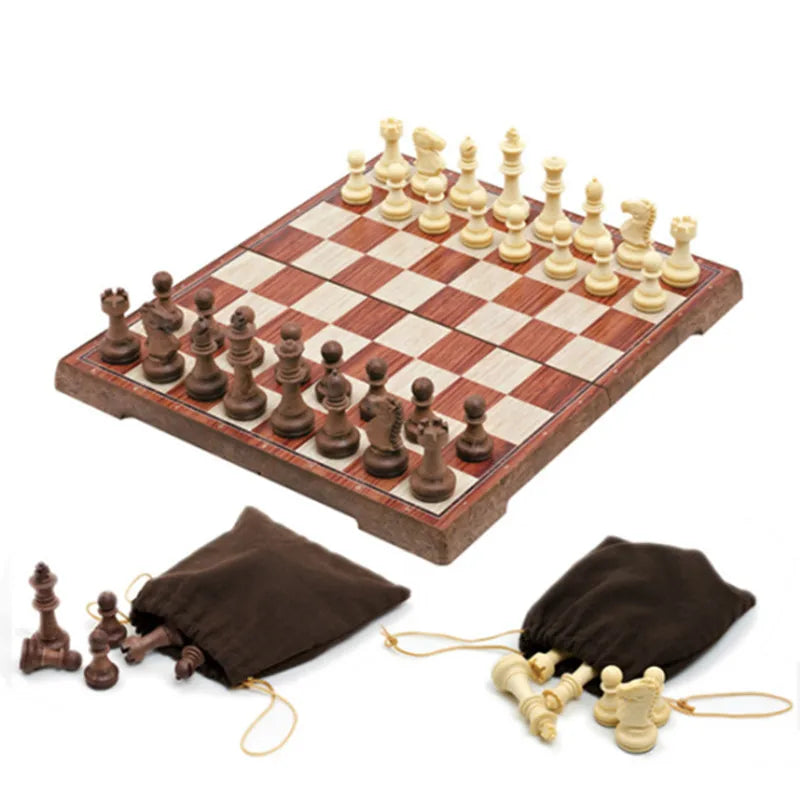Wooden Natural Wood Lacquer Workmanship Can Be Folded 3 in 1 Refined Chess 40x40cm Magnetic Wooden Folding Chess Game Board