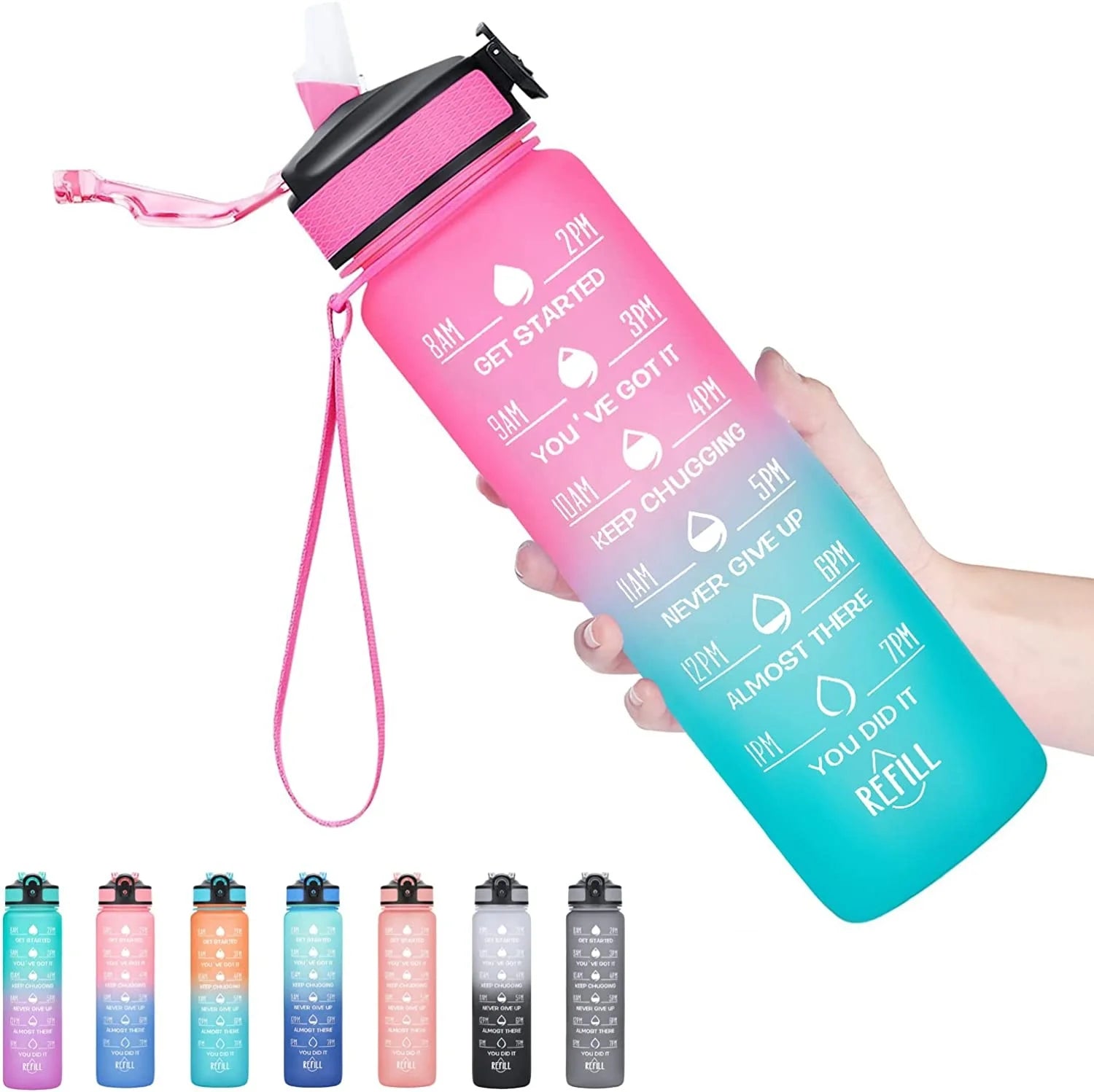 Wholesale 32 oz  Water Bottles with Times Marker Straw Leak Proof Drinking Sports Water Bottle for Fitness Gym Outdoor