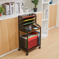 5 Tier PVC Standing File Organizer Black Rolling File Cart with Letter Tray and Pen Holder for Office Home or School