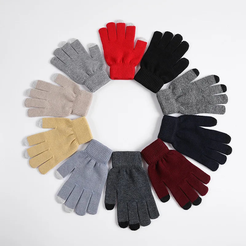 2026 Winter Unisex Knit Wool Gloves Outdoor Cycling Warm Gloves Finger Touch Screen Wool Gloves Knitted