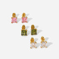 2022 Fashion Simple Exquisite Earrings 18K Gold Stainless Steel White/Pink/Tea Green Square Zircon Stud Earrings for Women