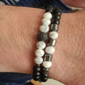 European Men's Jewelry Natural Stone Bracelet Set CZ Micro Paved Zircon Brass Hematite Beads Bracelet