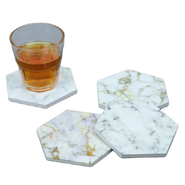 2021 Customised Ceramic Hexagon Mug Coasters Minimalist Marble Cup Mats with Sublimation Printing