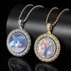 Custom Photo Medallions Necklace Pendant 18K Gold Silver Cubic Zircon Hip Hop Jewelry Dog Tag Necklace for Men Women