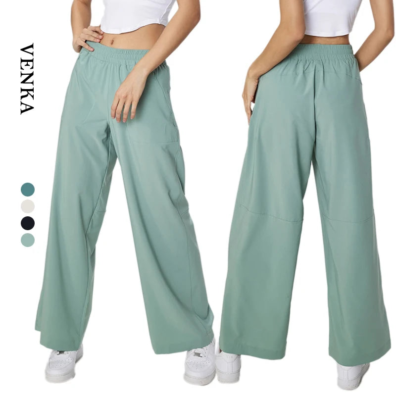 Wholesale Casual Sport Trouser Fitness Straight Wide Leg Sun Protection Quick Dry High Waist Yoga Pants With Zipper Pocket Women