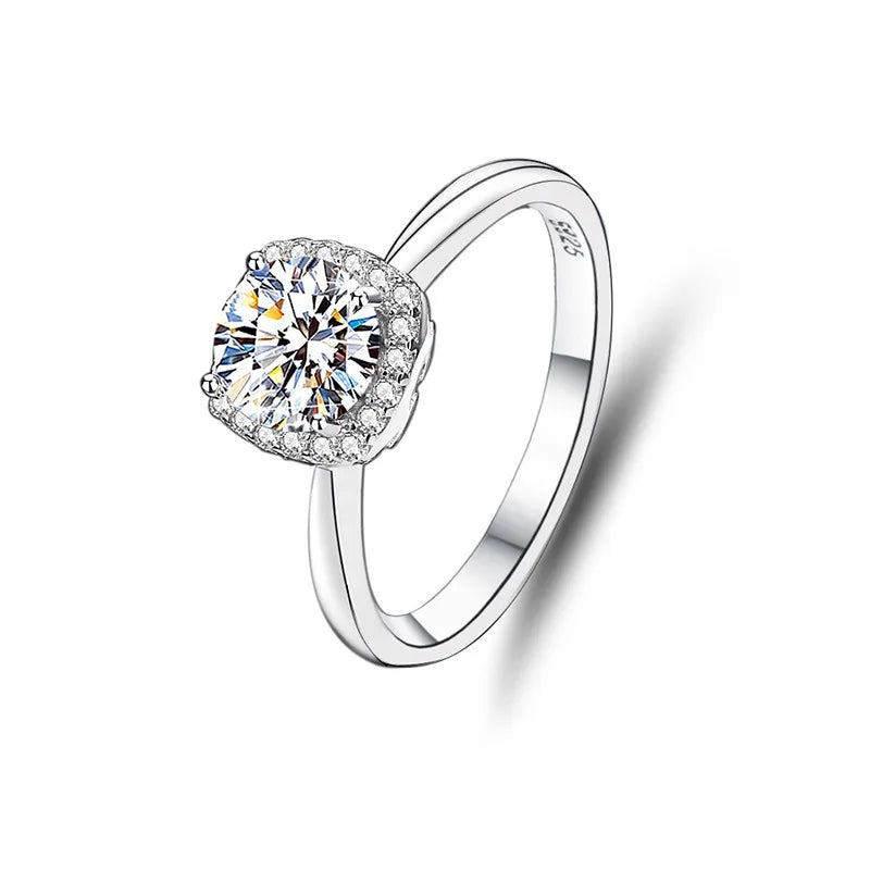 925 Sterling Silver Jewelry VVS1 1Ct Mossanite Factory Direct Sales Custom Diamond Four-claw Sugar Cube Lab Grown Ring
