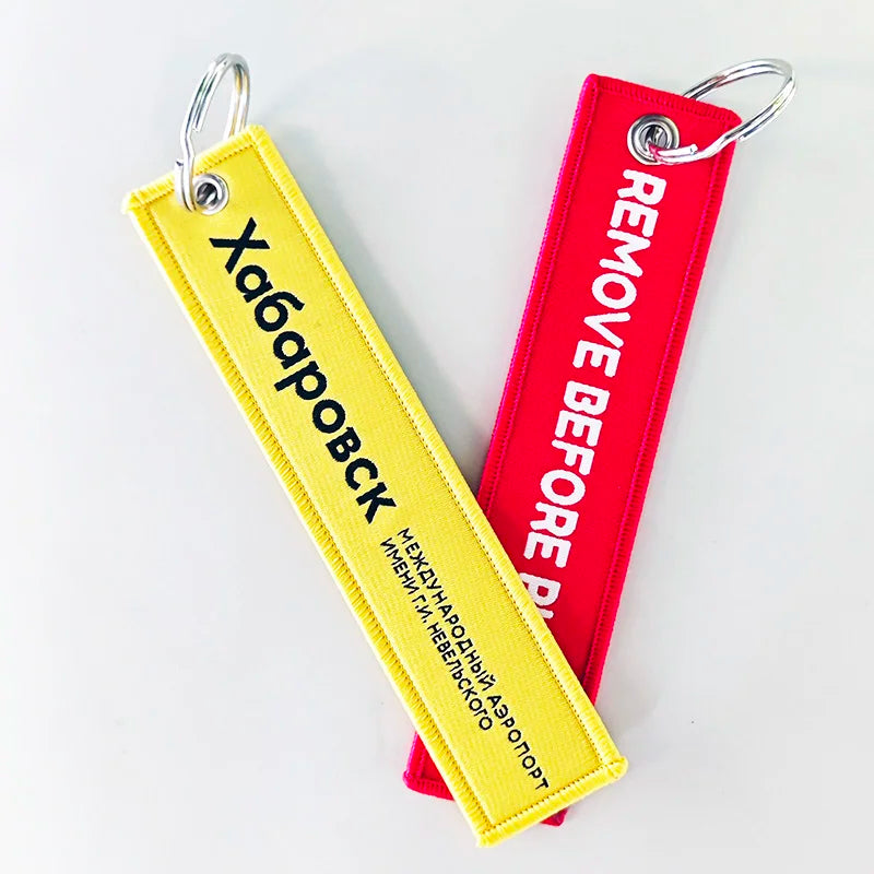 Wholesale Custom Embroidery Key Tag Design Logo Fabric Keychains/Keyrings Promotional Jet Tags for Businesses