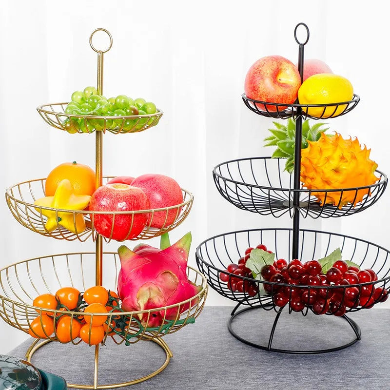 Hot Selling Round Three Layers Detachable Storage Basket Metal Wire Fruit Vegetable Basket