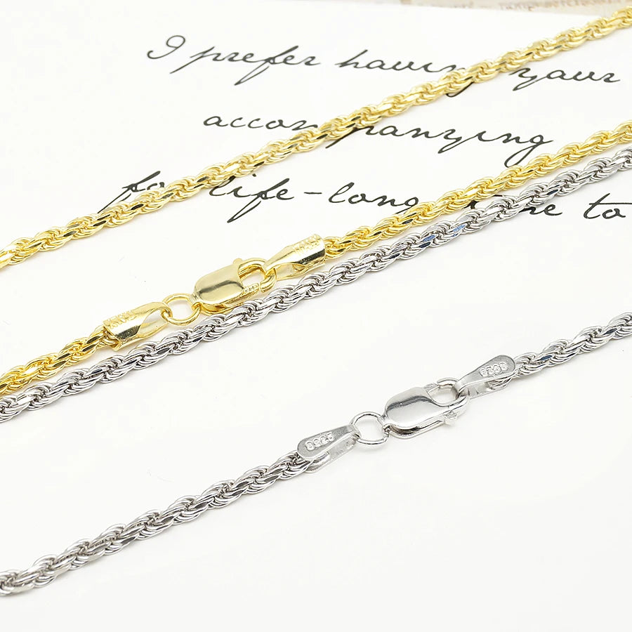 Rope Chain 4mm Wide for Men Necklace Gold Plated 925 Silver Chain Make Chains Manufacture by Meter in Roll DIY Workable