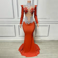 Rhinestone Dress 2024 Long Sleeve Pearl Evening Dress Luxury Elegant Women's Birthday MegaBDM