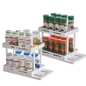 New 2 Tier Rotating Spice Rack Seasoning Storage Holder Pull and Rotate Spice Rack Organizer for Cabinet