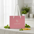 Custom Logo Printed Matt Finish Pink Paper Advertising Shopping Bag With Grosgrain Ribbon Handle for Christmas