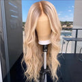 Glueless Raw Cuticle Aligned Middle Part Ombre Blonde Highlight Full Lace Wigs Body Wave