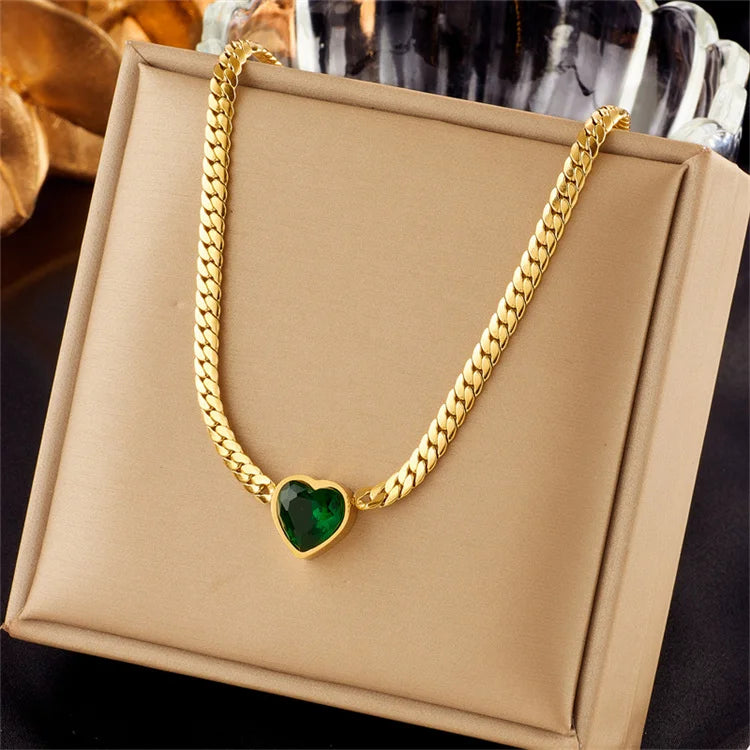 Wholesale Fashion 316l Stainless Steel No Fade Simple Diamond Twisted Chain Crystal Heart Pendant Necklace